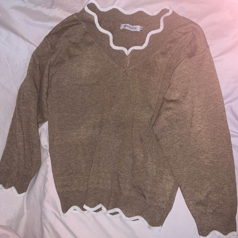 Light brown scalloped sweater
